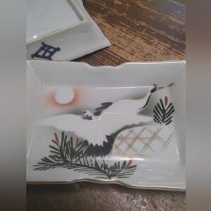 Mid Century Japanese Sushi Plates set of 6 Crane design